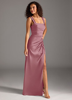 Azazie Jesaphine Bridesmaid Dresses Vintage Mauve Sheath Bow Stretch Satin Dress image7