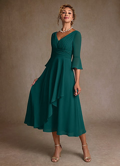 Azazie Aerynne Mère de la mariée Robes Robe Trapèze en Mousseline de soie Plissée Paon image3