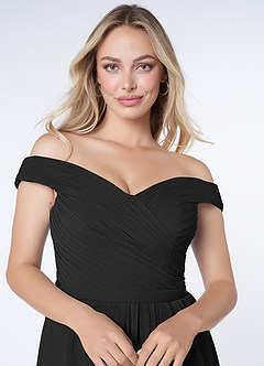 Azazie Audrianna Brautjungfernkleider Wandelbar A-Linie Schulterfrei gerafft Chiffon Kleid Schwarz image5
