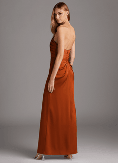 Azazie Lexie Bridesmaid Dresses Burnt Orange Sheath Strapless Stretch Satin Convertible Dress image5