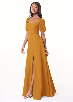 Azazie Alani Bridesmaid Dresses Butterscotch A-Line Square Neckline Chiffon Dress image3