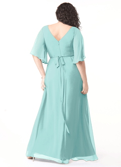 Azazie Cierra Brautjungfernkleider A-Linie V-Hals Chiffon Kleid Aqua image10