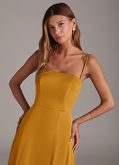 Azazie Wren Bridesmaid Dresses Butterscotch A-Line Strapless Stretch Satin Convertible Dress image2