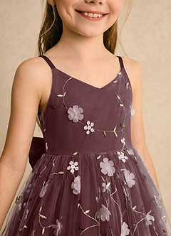 Azazie Junebug Blumenmädchenkleider Ballkleid Spaghetti Riemen Tüll Kleid Sangria image6