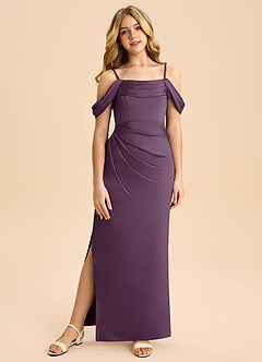 Azazie Saige Junior Robe Fourreau en Satin extensible Épaule décolletée Prune image3