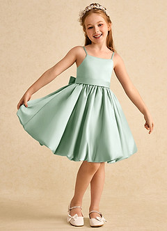 Azazie Davine Flower Girl Dresses Agave A-Line Spaghetti Strap Matte Satin Dress image2