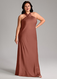 Azazie Doretta Bridesmaid Dresses Auburn Mermaid Pleated Stretch Satin Dress image9