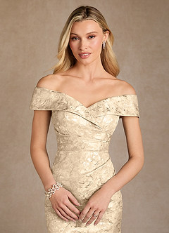 Azazie Canton Final Sale Champagne Mermaid Off the Shoulder Jacquard Dress image7