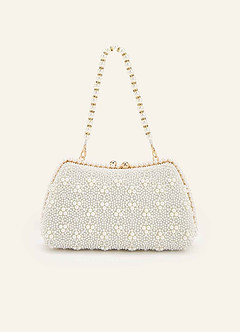 front Matching Color Matte Satin Pearl and Bow Pointed Toe Block Heels & Beaded Clutch Set