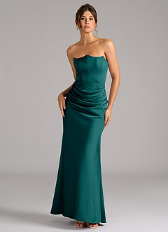 Azazie Debby 신부 들러리 드레스 인어 스트랩리스 스트레치 새틴 바닥 길이 드레스 image1