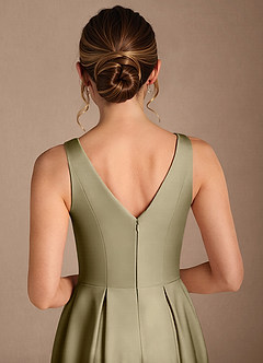 Azazie Fulton Mother of the Bride Dresses Moss Green A-Line Pleated Stretch Satin Dress image6