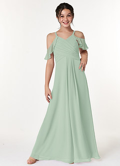 Azazie Dakota Junior Agave A-Line Off the Shoulder Chiffon Dress image1