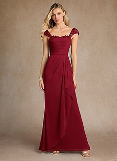 Azazie Belfast Mother of the Bride Dresses Burgundy Sheath Lace Mesh Dress image4