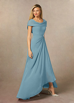 Azazie Mary Abiti per la Madre della Sposa Abito A-Line in Chiffon Spacco Laterale Blu Lunatico image4