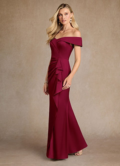 Azazie Laredo Kleider für die Brautmutter Meerjungfrau-Linie Schulterfrei Stretch-Satin Kleid Burgunderrot image5