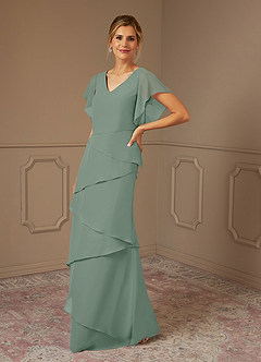 Azazie OHara Mother of the Bride Dresses Silver Sage A-Line V-Neck Chiffon Dress image4