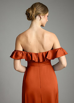 Azazie Lyra Bridesmaid Dresses Paprika A-Line Off the Shoulder Stretch Satin Convertible Dress image9
