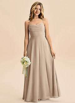 Azazie Bear Junior Jurk van Chiffon met A-Lijn Geplooid Taupe image1