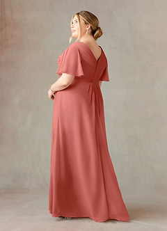Azazie Morning Glory Mother of the Bride Dresses Salmon Pink A-Line V-Neck Ruched Chiffon Dress image8