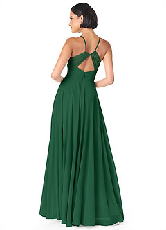 Azazie Avelina Bridesmaid Dresses Dark Green A-Line V-Neck Pleated Chiffon Dress image2