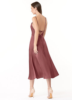 Azazie Ceci Final Sale Terracotta A-Line Side Slit Stretch Satin Dress image4