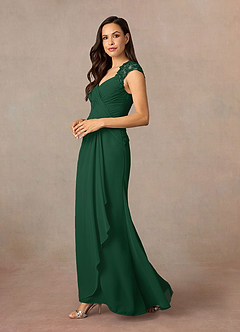 Azazie Birdie Mother of the Bride Dresses Dark Green A-Line Queen Anne Sequins Chiffon Dress image3