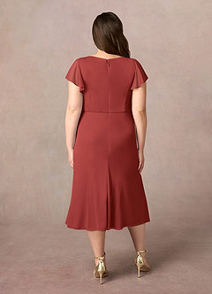 Azazie Vera Mother of the Bride Dresses Rust A-Line V-Neck Pleated Mesh Dress image9