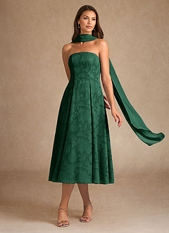 Azazie Lorain Mother of the Bride Dresses Dark Green A-Line Pleated Floral Burnout Dress image2