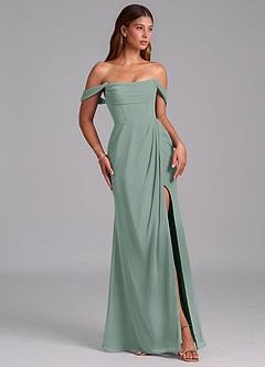 Azazie Johana Robes de demoiselle d'honneur Robe Sirène Convertible en Mousseline de soie Épaules dénudées Sauge D'argent image6