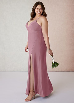 Azazie Becca Bridesmaid Dresses Vintage Mauve Sheath V-Neck Chiffon Dress image9