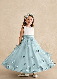 Azazie Vi Flower Girl Dresses Mist A-Line Sleeveless Tulle Dress image8