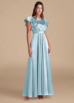 Azazie Daphne Bescheidene Brautjungfernkleider A-Linie Gestreift Metallic Satin Bodenlänge Kleid image4