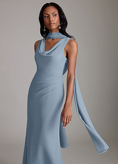 Azazie Linelle Bridesmaid Dresses Dusty Blue Mermaid Pleated Chiffon Dress image7