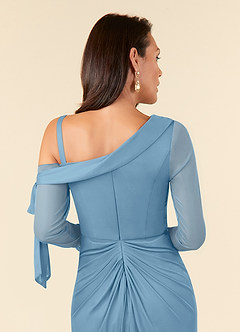 Azazie Marna Mother of the Bride Dresses Steel Blue Sheath One Shoulder Mesh Dress image5