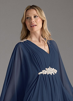 Azazie Drew vestidos de madre de la novia Vestido de Azul Marino Oscuro de Gasa de Corte En A con Plisado image8