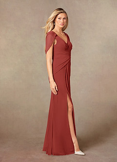 Azazie Luisa Mother of the Bride Dresses Terracotta Mermaid V-Neck Pleated Mesh Dress image4