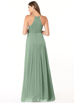 Azazie Annabelle At-home Try On Dresses A-Line V-Neck Pleated Mesh Floor-Length Dress image2