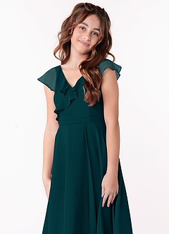 Azazie Posie Junior Pine A-Line Ruched Chiffon Dress image6