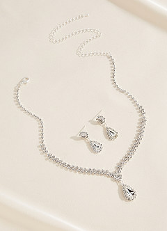 front Shiny Drop Shaped Rhinestone Jewelry Set