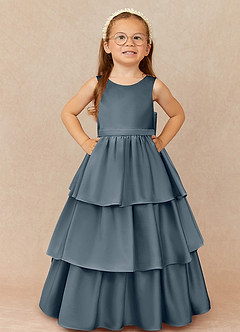 Azazie Margie Flower Girl Dresses Twilight A-Line Bow Stretch Satin Dress image2