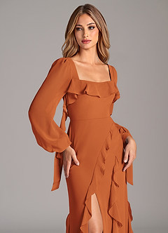 Azazie Malia Bridesmaid Dresses Cinnamon A-Line Long Sleeve Chiffon Dress image7