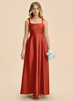 Azazie Azaria Junior Rust A-Line Pleated Stretch Satin Dress image3
