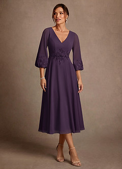 Azazie Ana Abiti per la Madre della Sposa Abito A-Line in Chiffon Pizzo Prugna image1