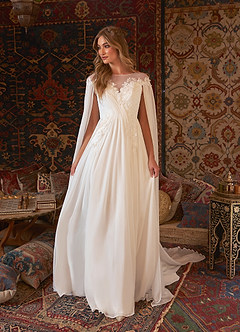 Azazie Linnea Wedding Dresses A-Line Scoop Chiffon Chapel Train Dress image4