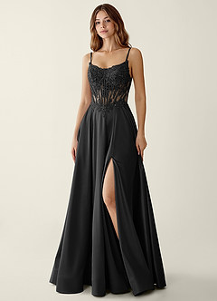 Zuri Black Satin Wrap Beaing Corset A-line Prom Dress image6