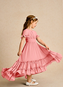 Azazie Kass Jurken voor bloemenmeisjes A-Lijn Jurk van Chiffon Geplooid Koraal image5