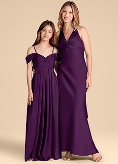 Azazie Kaitlynn Junior Grape A-Line Off the Shoulder Stretch Satin Dress image3