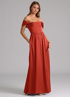 Azazie Hattie Bridesmaid Dresses Rust A-Line Corset Stretch Satin Dress image4