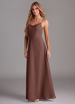 Azazie Daenerys At-home Try On Dresses Champagne Rose A-Line Cowl Chiffon Dress image4