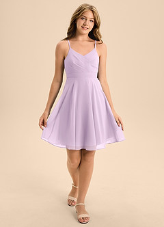 Azazie Avelina Junior Jurk van Chiffon met A-Lijn Geplooid Frosted Lila image3